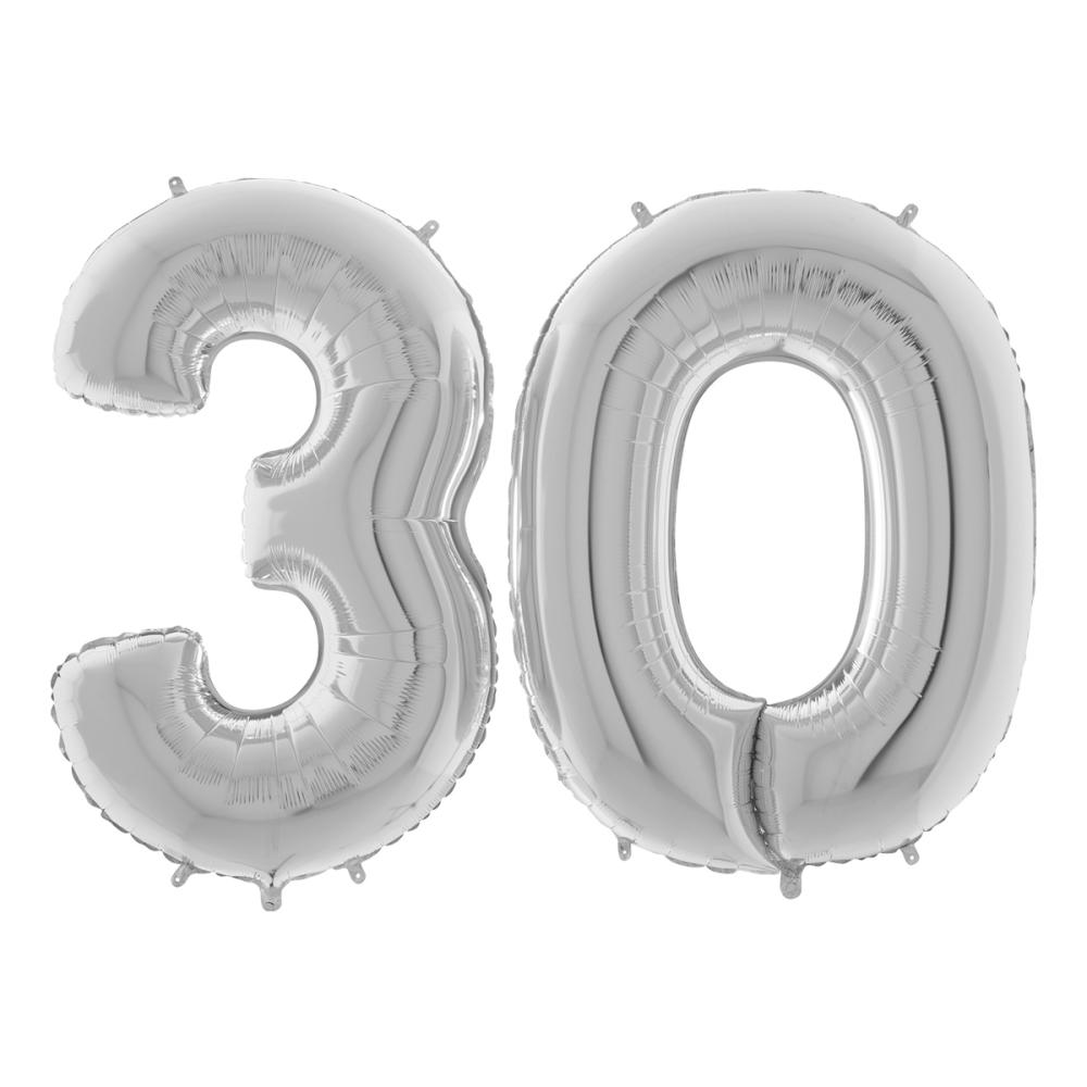 Ballongsiffror - 30 Silver 100 cm