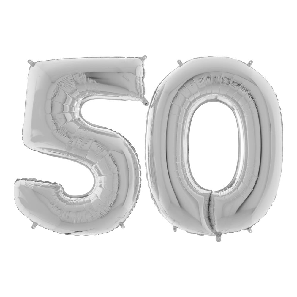 Ballongsiffror - 50 Silver 100 cm