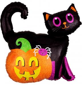 SuperShape Holographic Black Cat & Pumpkin Foil Balloon 68 x 71cm