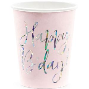 Pappersmugg Happy Birthday Rosa 220 ml