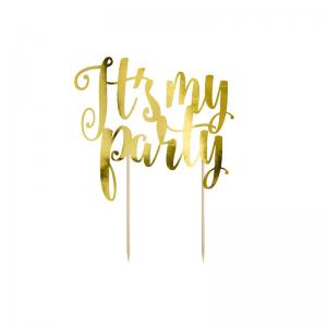 Cake topper "It's my party" guld