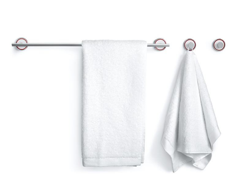 Rpde Bath handdukshängare och handdukskrokar. Vit gjutmarmor och polerat stål. Elegant dansk design