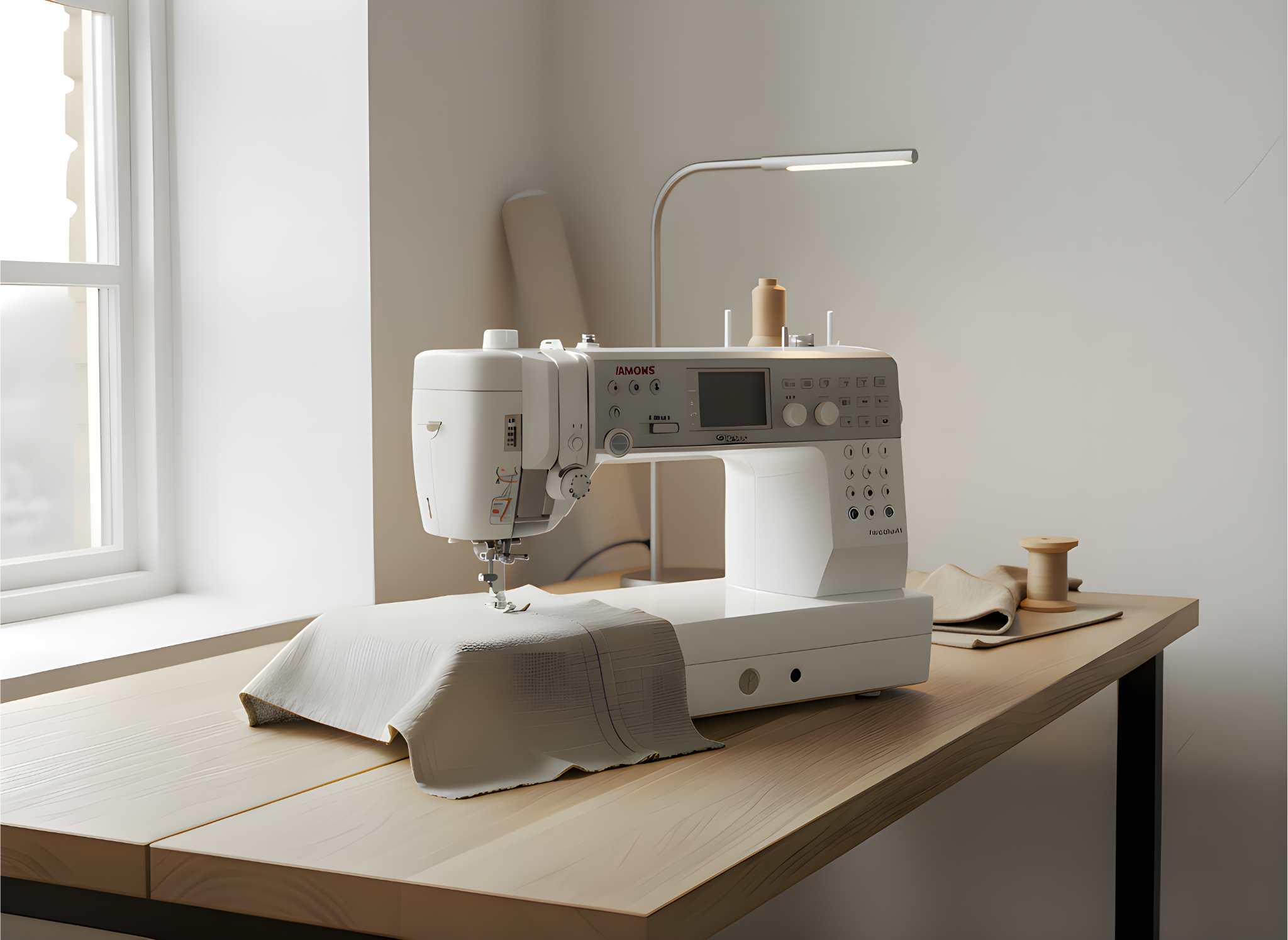 Janome 6700 på träbord i ljus ateljémiljö