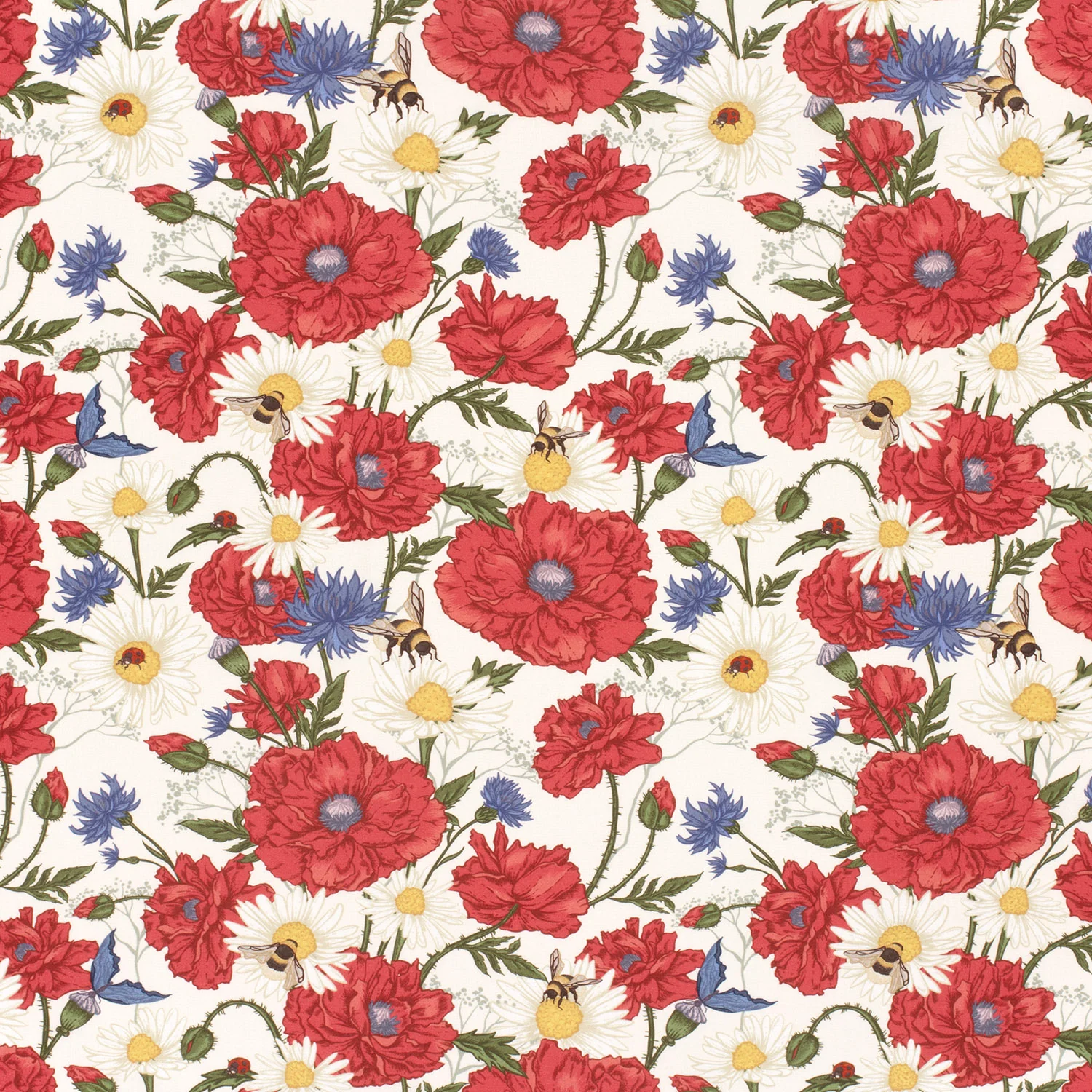 Bomullspoplin med blommor