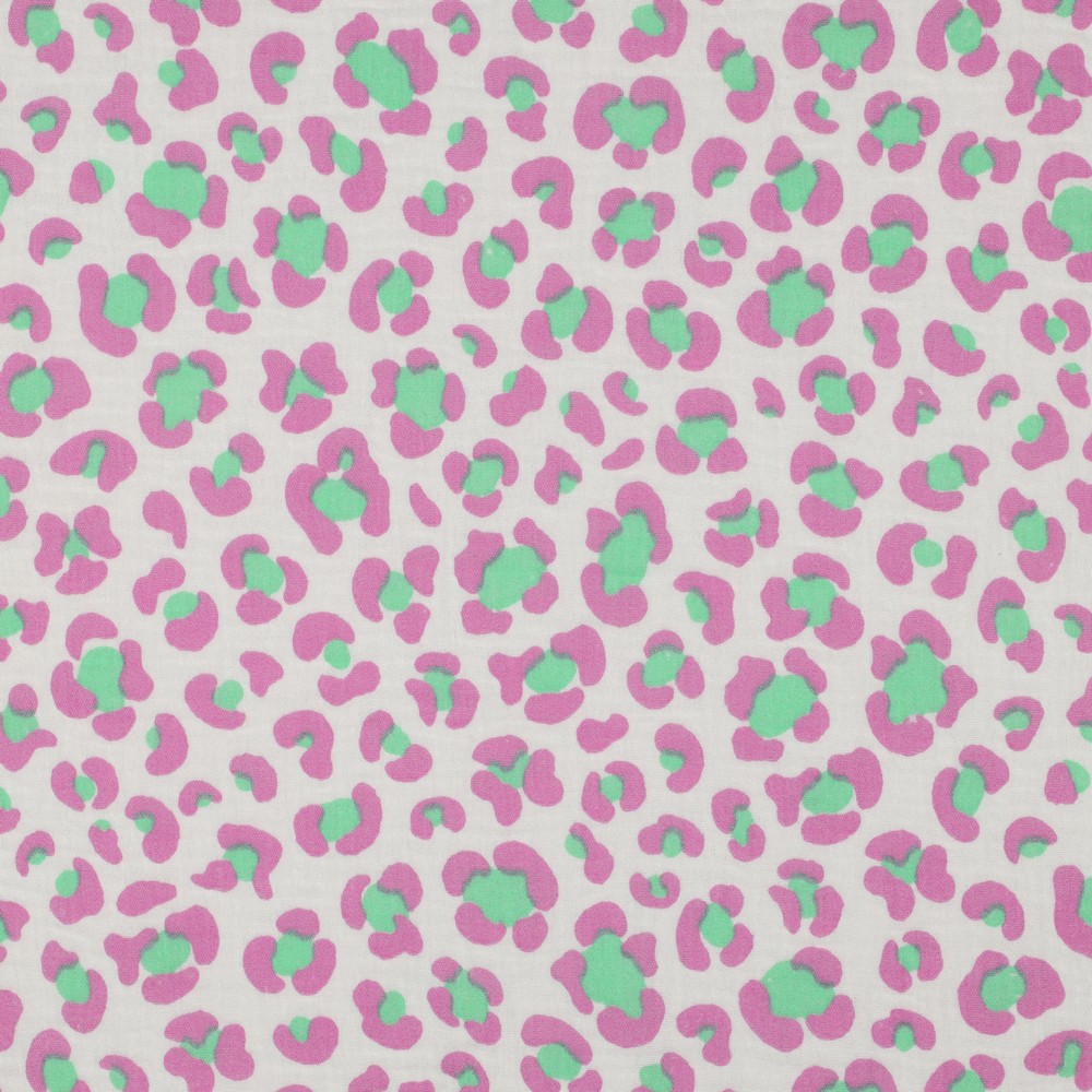Muslin Leopard Ecru, rosa, mintgrön