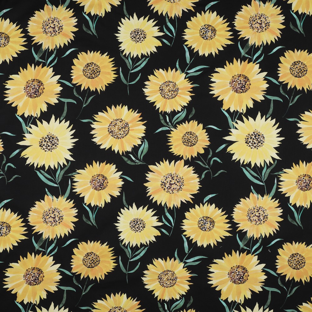 Poplin Sunflowers Black