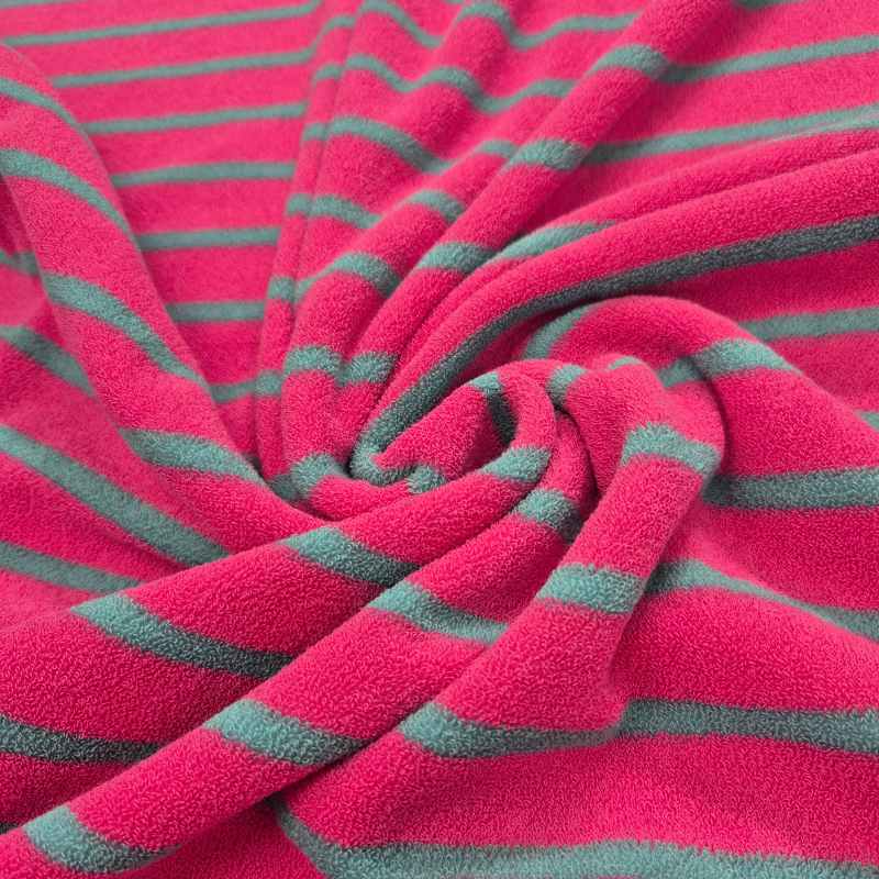 Frottétyg, randigt – Cerise/turkos