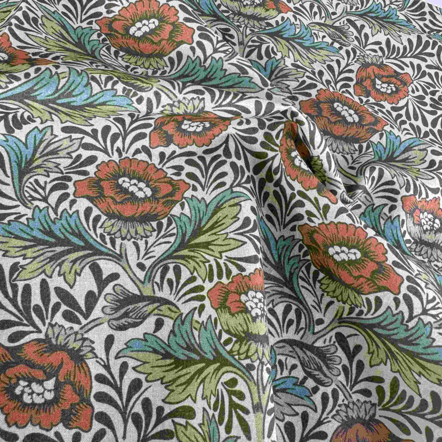 Blommande mönster i hösttoner Poplin