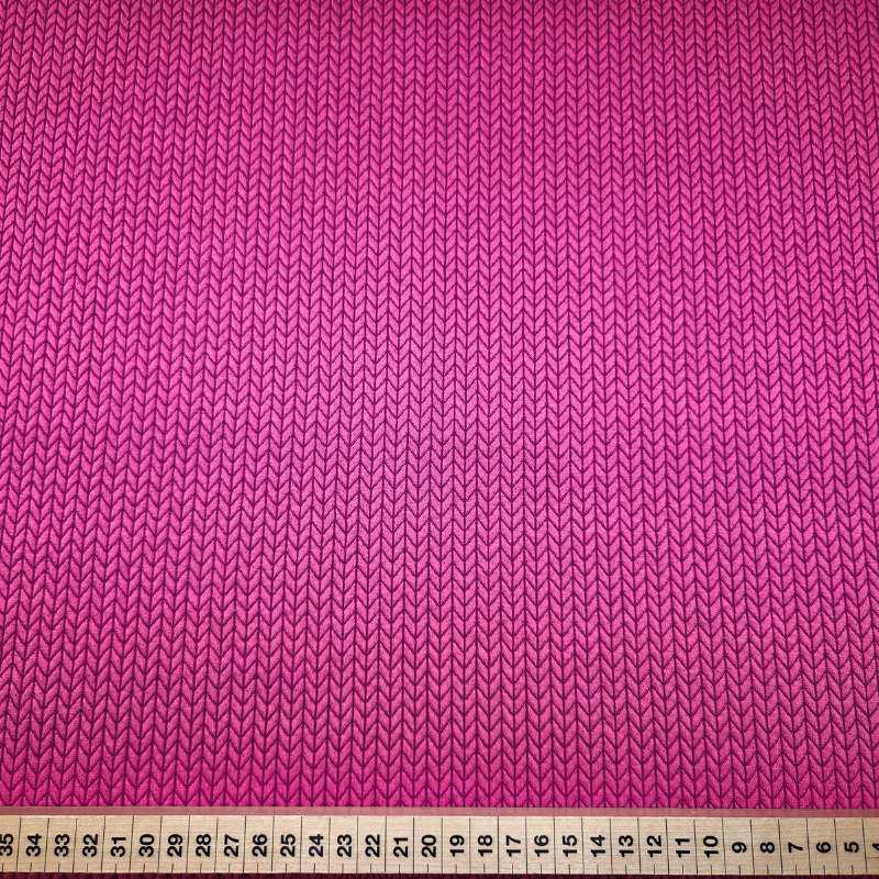 Jacquardjersey med stickutseende, cerise, 135 cm