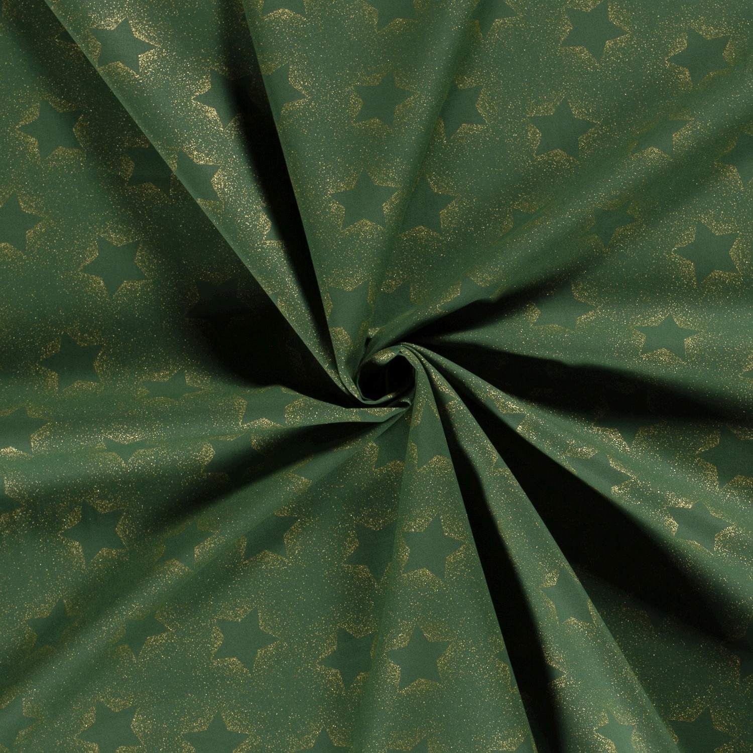 Folierad poplin Stjärnor Grön Guldfolie