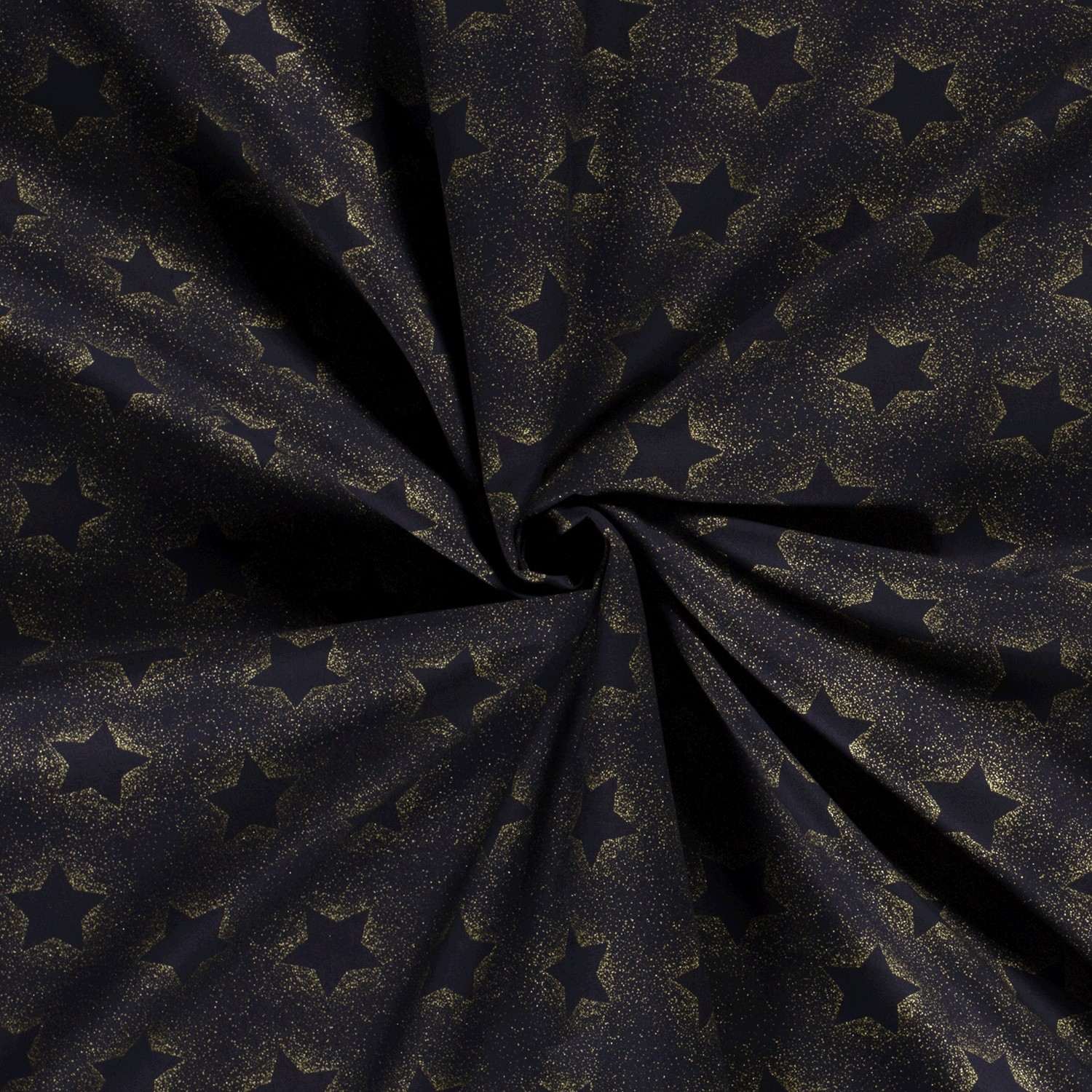 Folierad poplin Stjärnor Marinblå Guldfoile