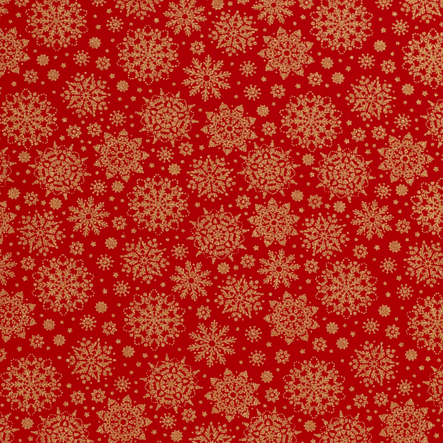 Folierad poplin Snöflingor Röd Guldfolie