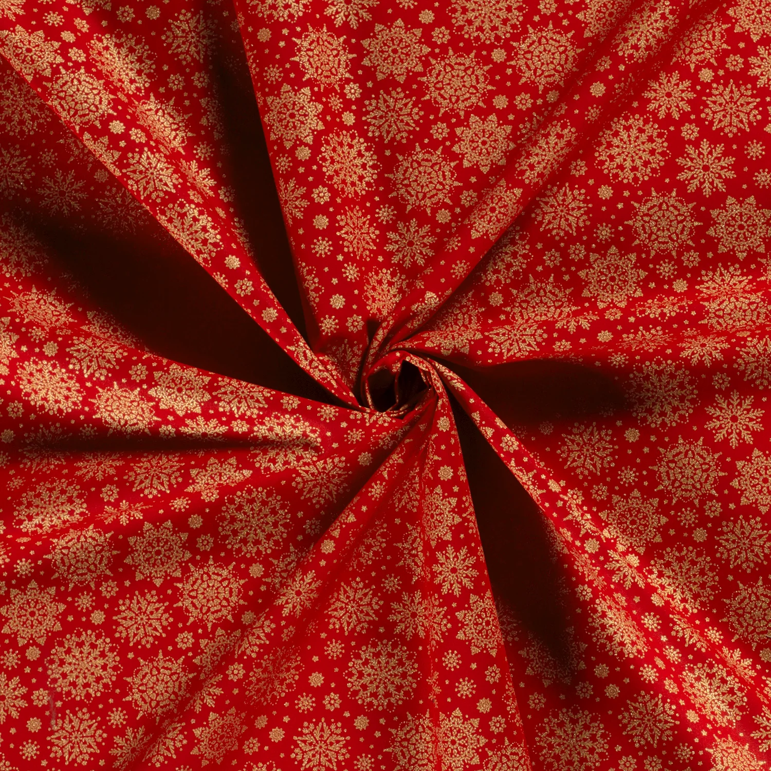 Folierad poplin Snöflingor Röd Guldfolie