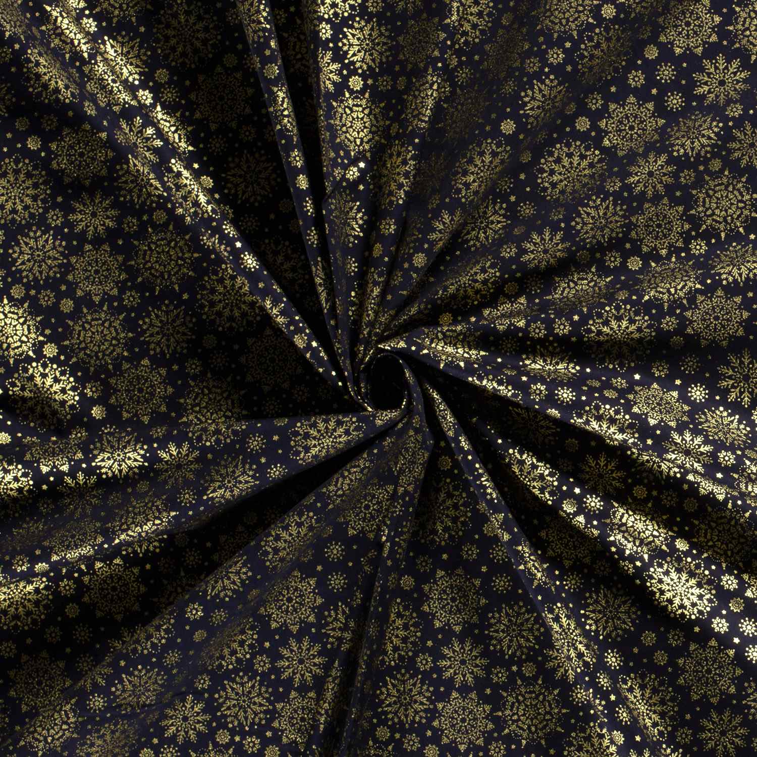 Folierad poplin Snöflingor Marinblå Guldfolie