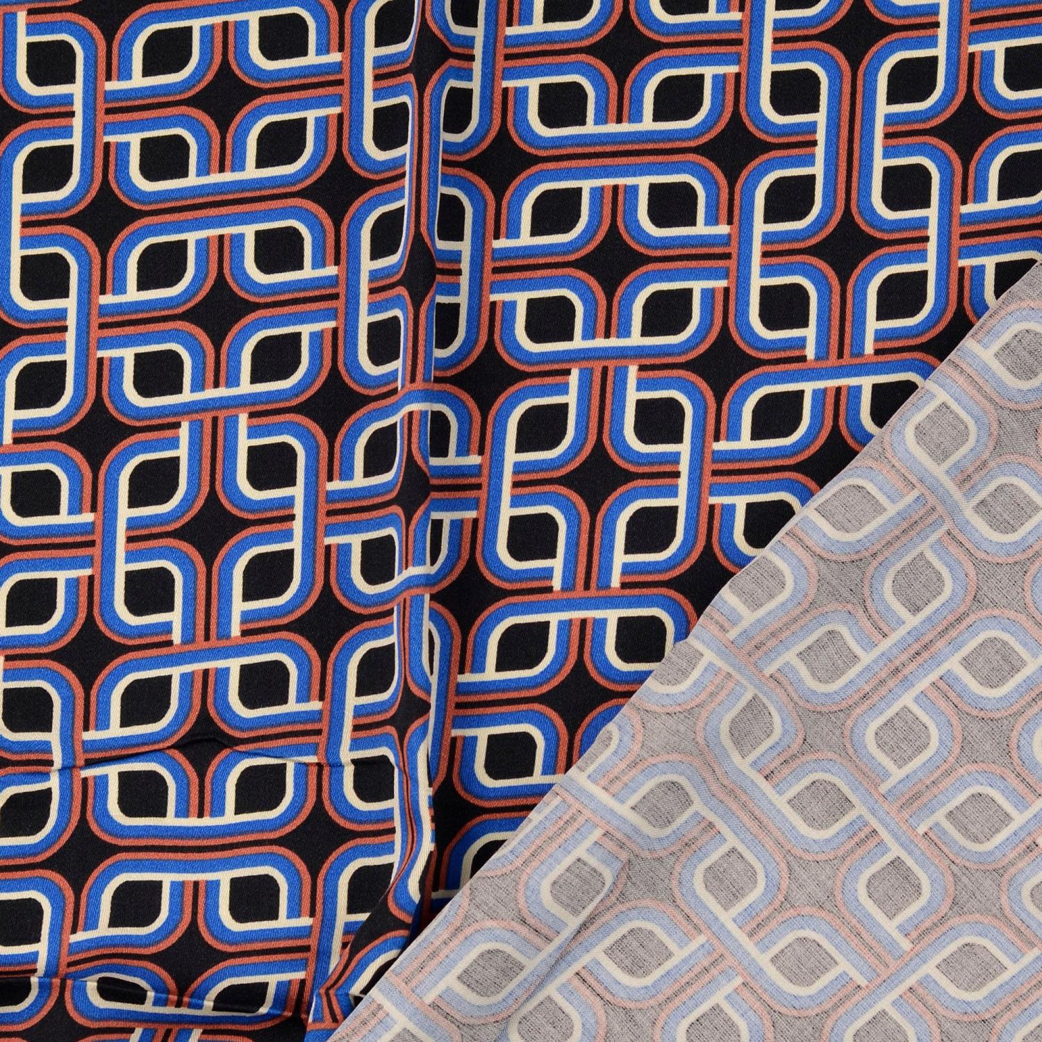 Viskos Satin Marinblå geometri