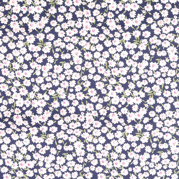 Poplin Blommor Marin