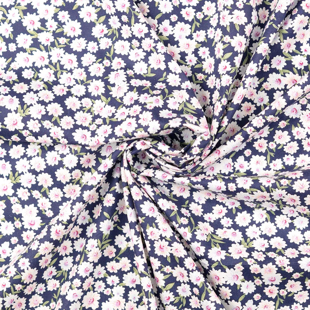 Poplin Blommor Marin