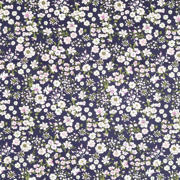 Poplin Blommor Marin