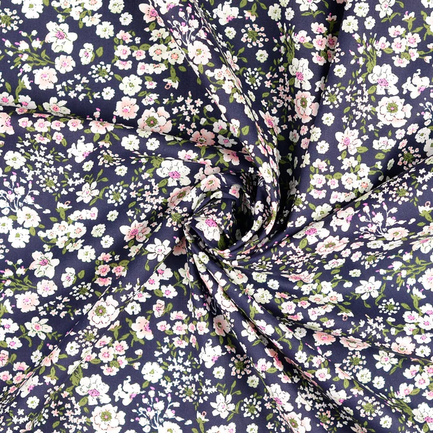 Poplin Blommor Marin