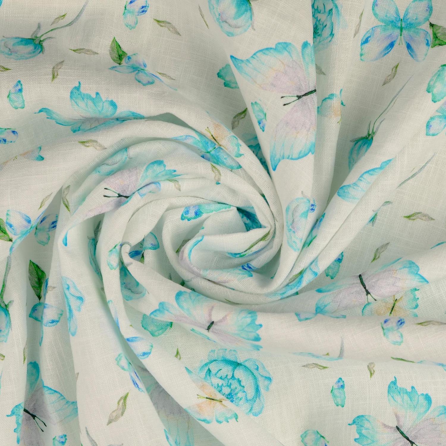 Halvlinne Flower Aqua
