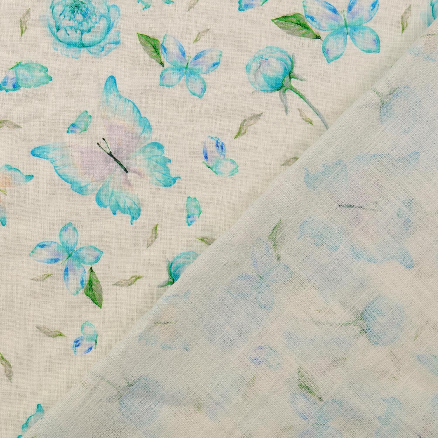 Halvlinne Flower Aqua