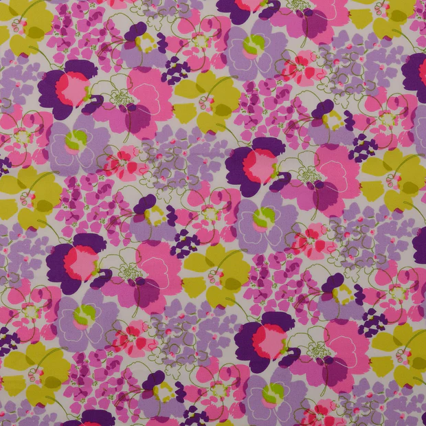 Blommig bomullspoplin – Rosa & lila toner