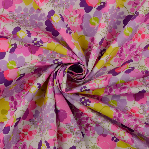 Blommig bomullspoplin – Rosa & lila toner