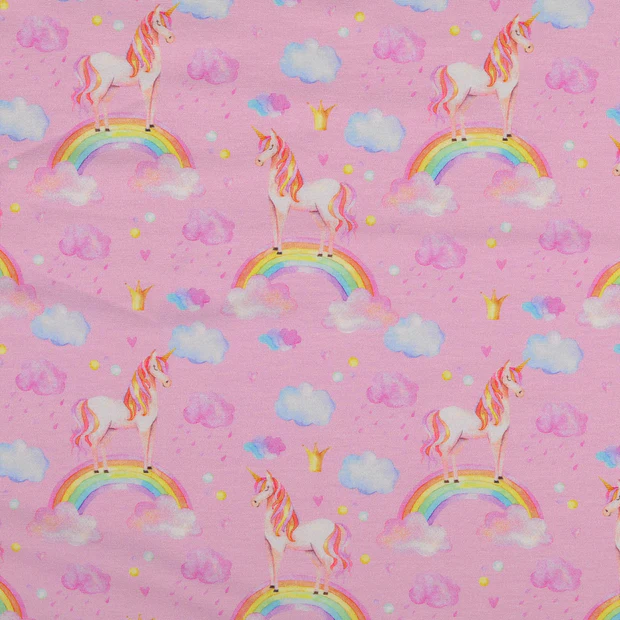 Färdigklippt 1m x 1,5m - Bomullstrikå Rainbow Unicorn