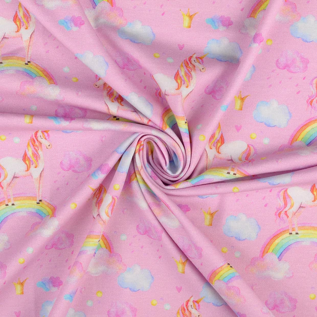 Färdigklippt 1m x 1,5m - Bomullstrikå Rainbow Unicorn