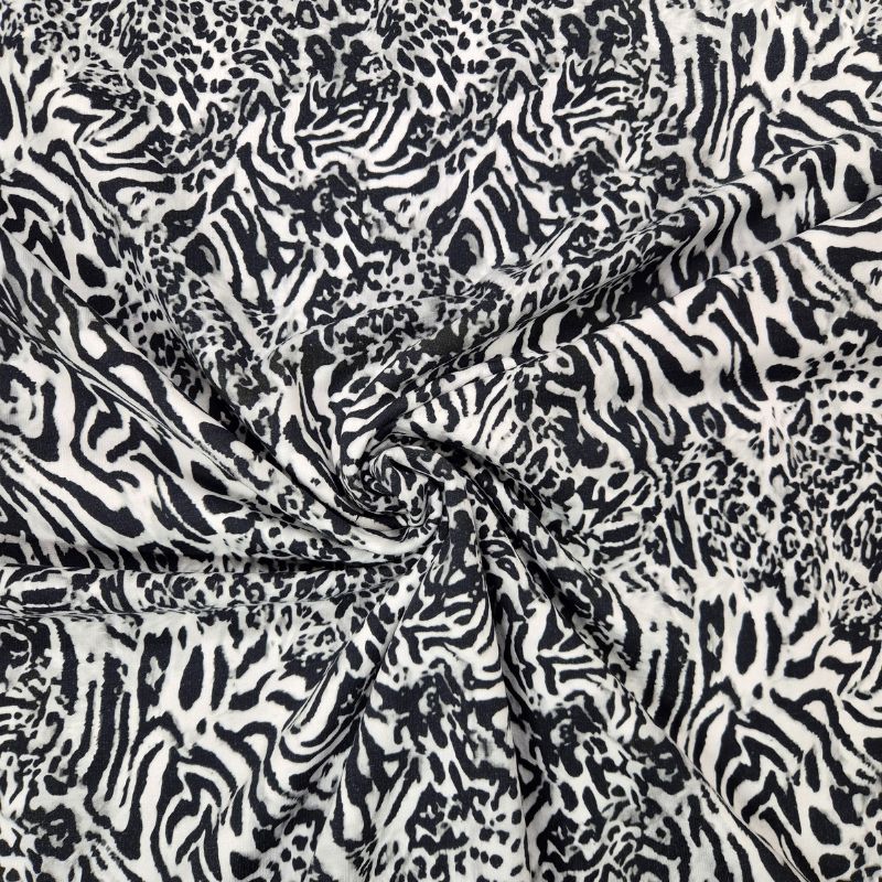 French terry flossad - Djurprint svart/vit