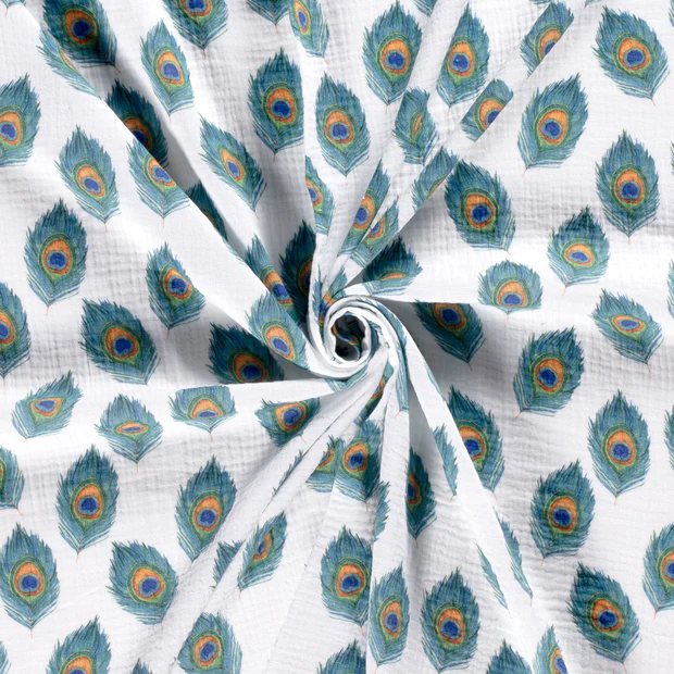 Bomullsmuslin Påfågelfjädrar