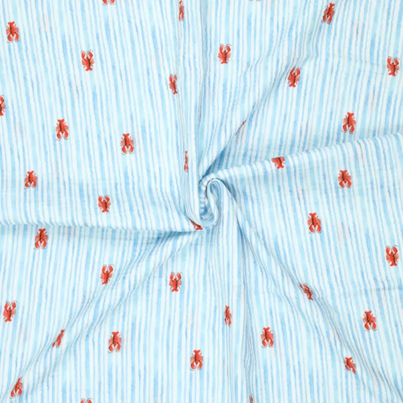 Foody Stripes, Bomullsmuslin hummerprint blå