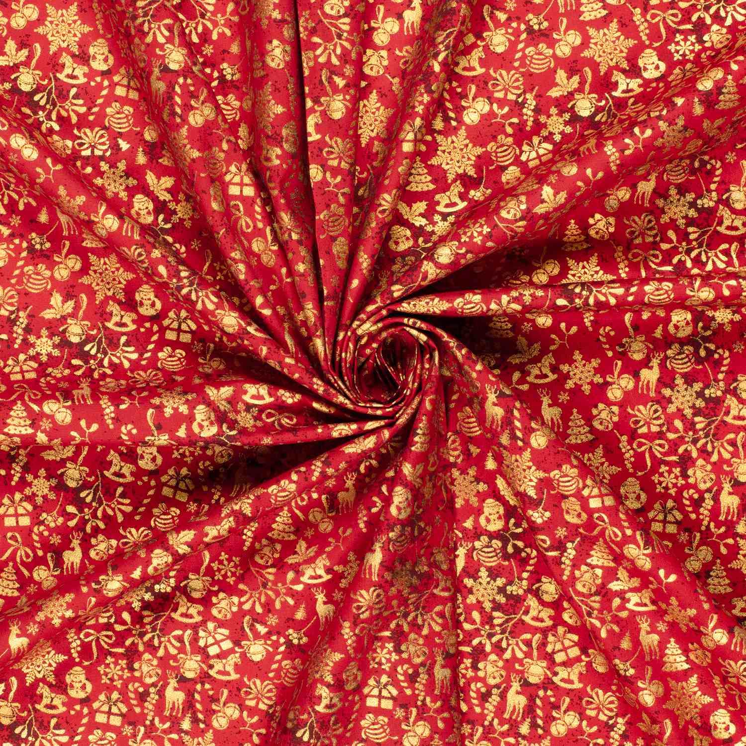 Folierad poplin Jul Ornament Röd botten