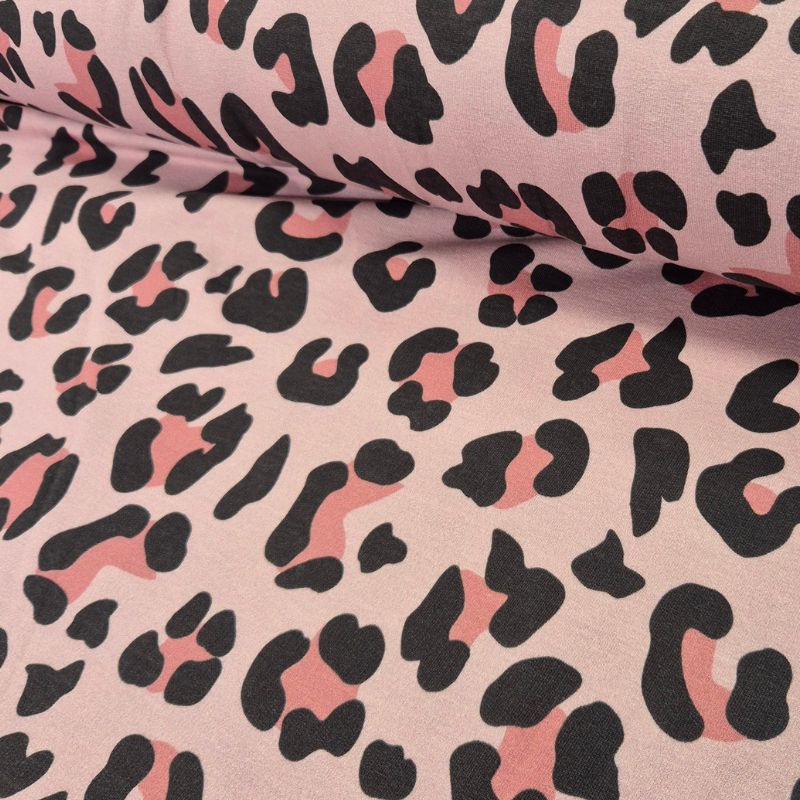 French terry leopard, ljusrosa