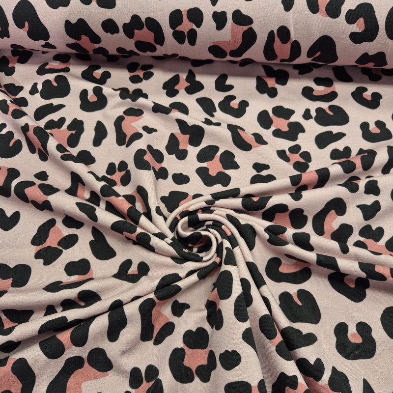French terry leopard, ljusrosa
