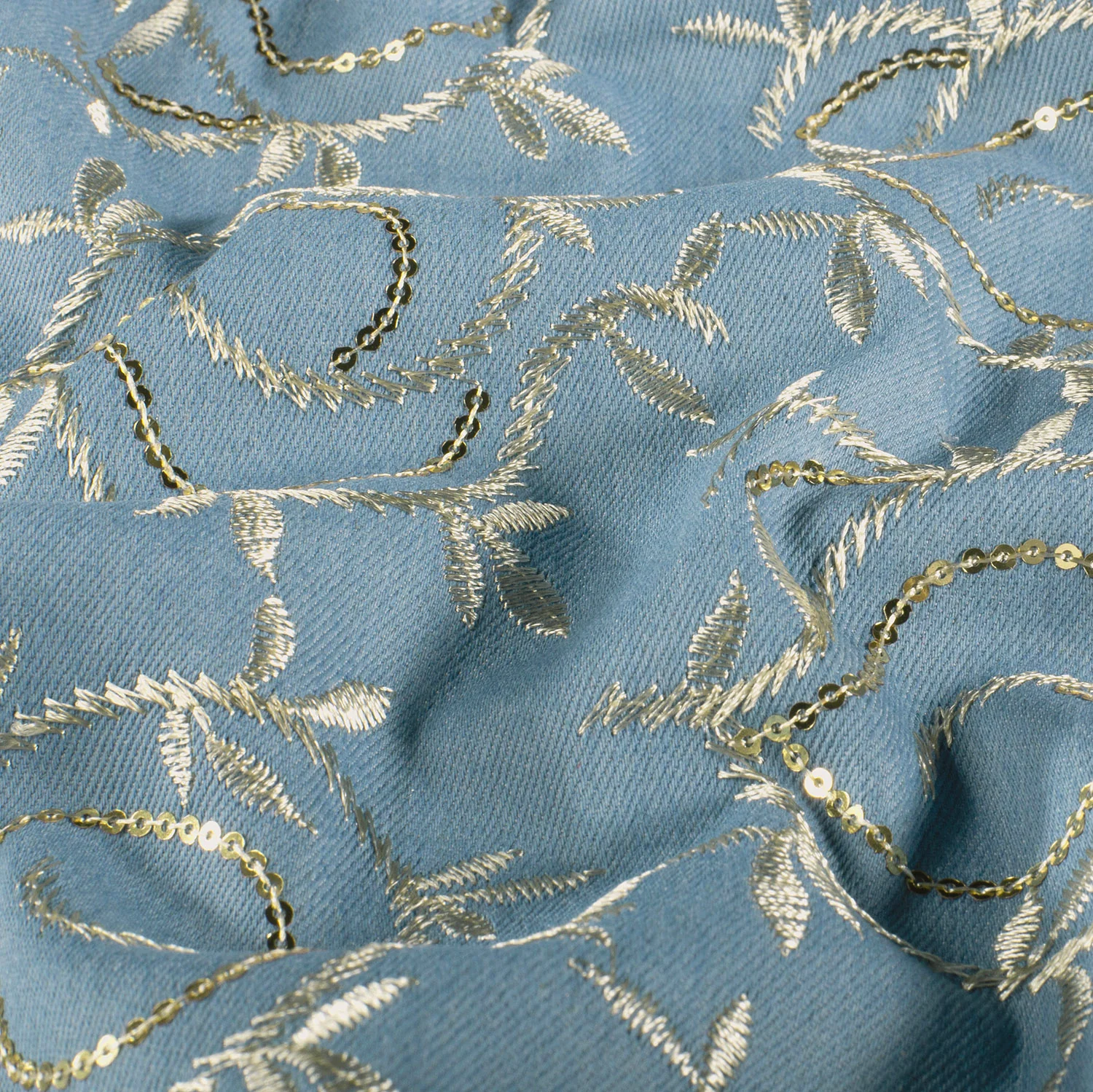 Broderad jeans ljusblå, 140 cm