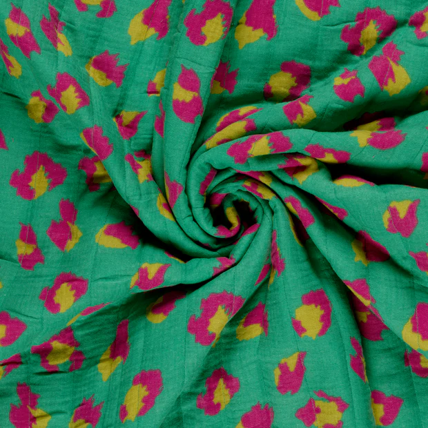 Quiltad muslin leopard, 130 cm, 385 g/m²