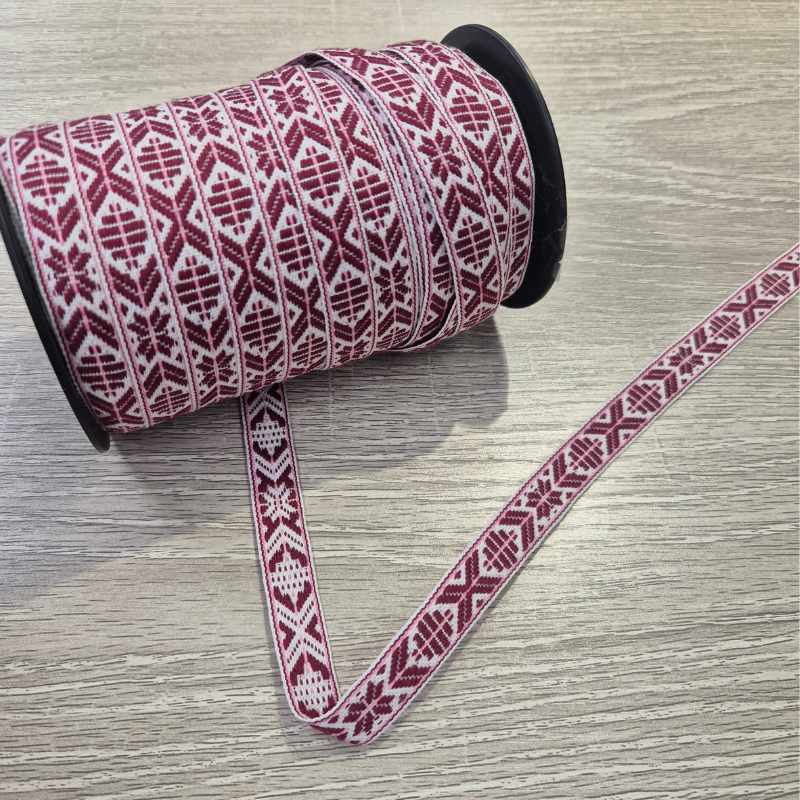 Hemslöjdsband 15 mm – Rosa/vit