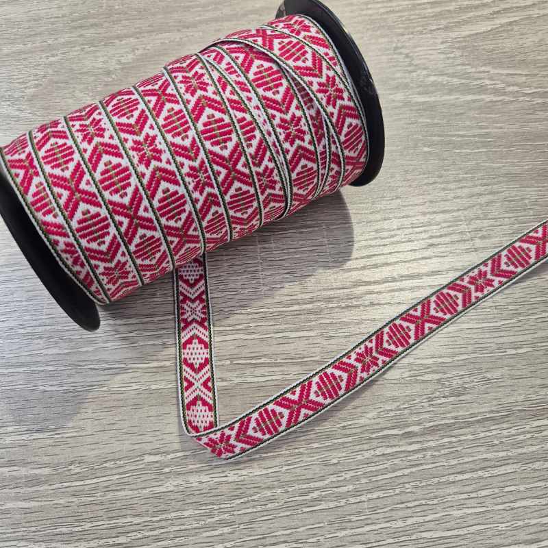 Hemslöjdsband 15mm - Röd/Vit