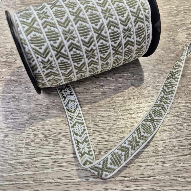 Hemslöjdsband 15 mm – Grön/vit