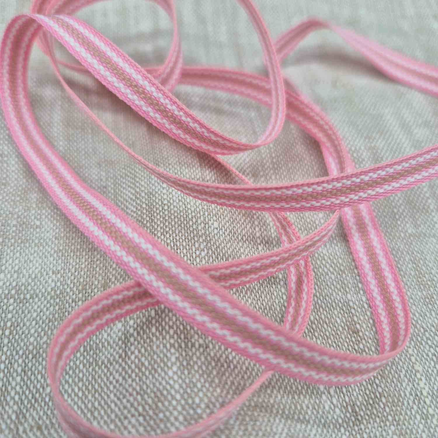 Hemslöjdsband 7mm - Rosa/Vit