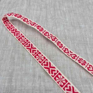 Hemslöjdsband 11mm - Röd/Oblekt