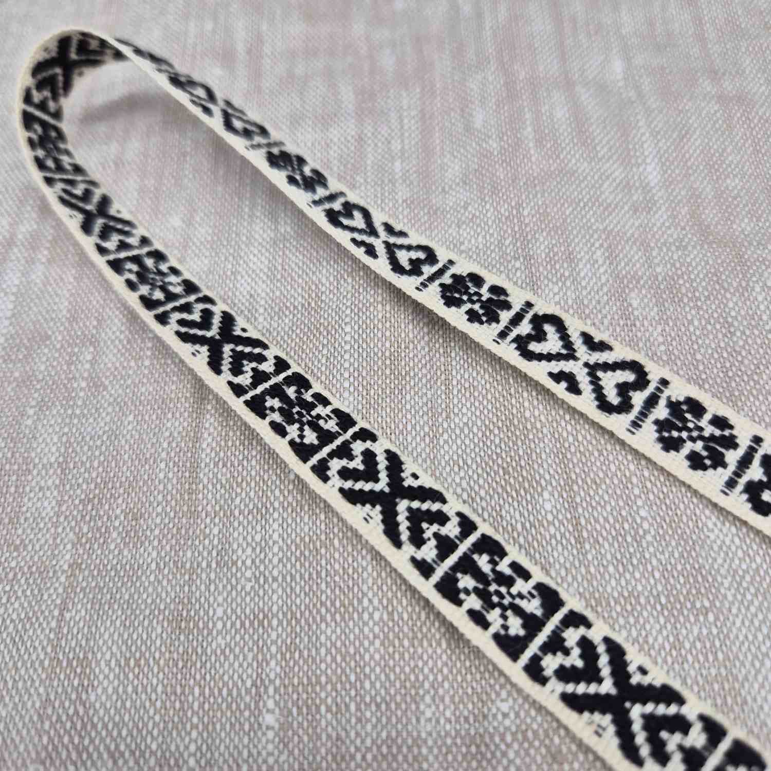 Hemslöjdsband 11mm - Svart/Oblekt