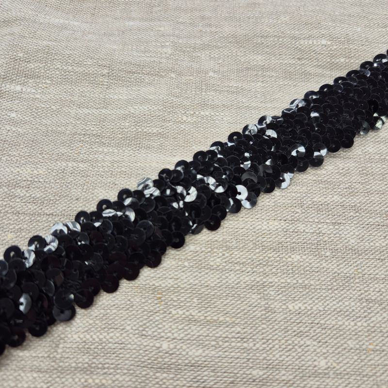 Elastiskt paljettband 30 mm, svart