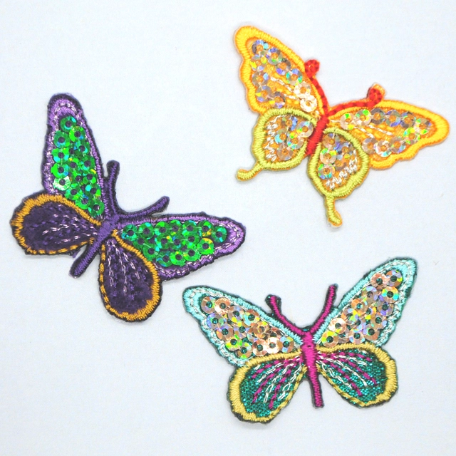 Applikation Fjärilar med paljetter, 3 st
