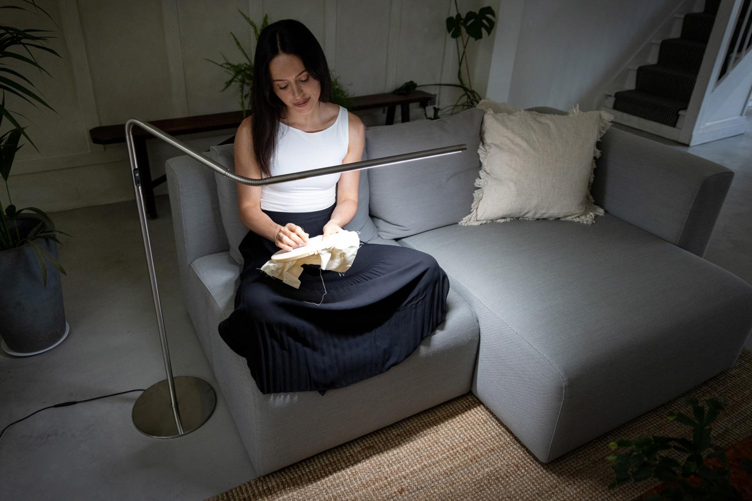 Slimline 4 Floor Lamp Brushed Steel