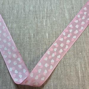 Dekorband 25mm Vita hjärtan på rosa