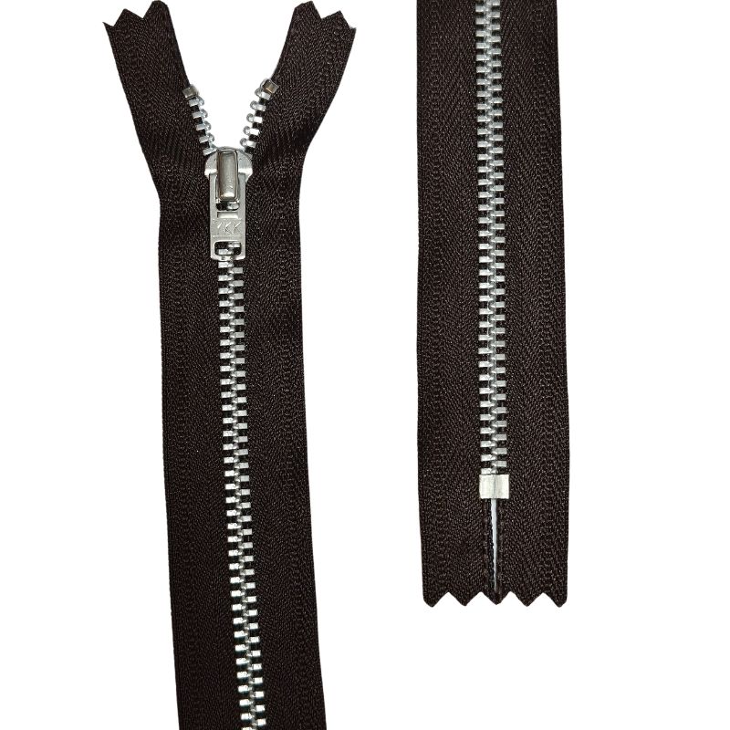 YKK byxlås, 4 mm silvermetall - mörkbrun