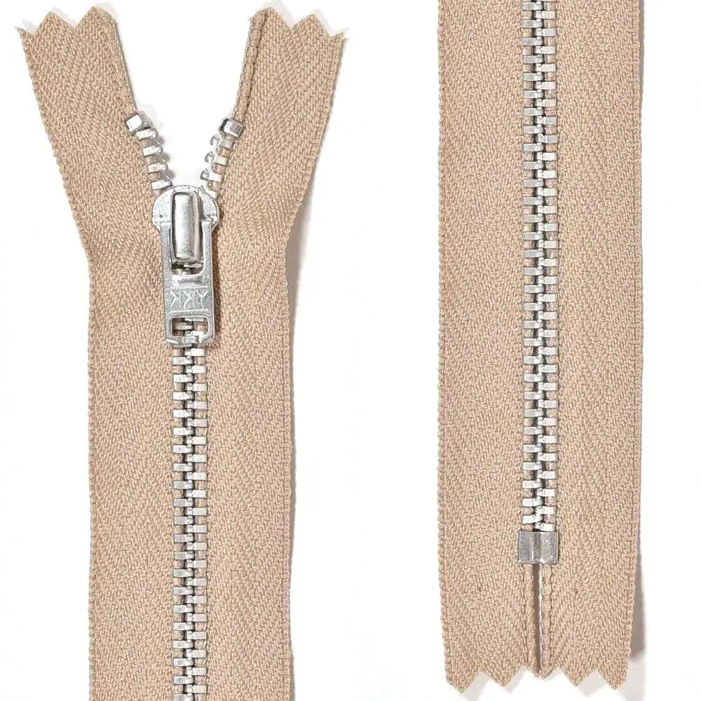 YKK byxlås, 4 mm silvermetall - beige