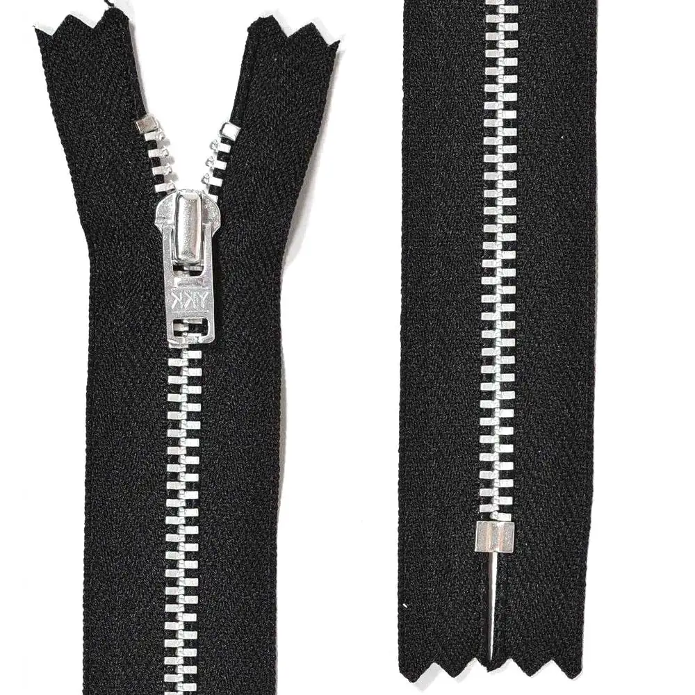 YKK byxlås, 4 mm silvermetall - svart